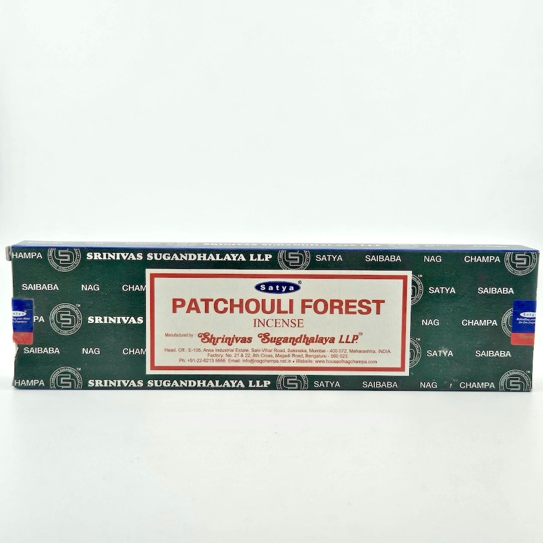 Green box with white printed company name with white label with red border & printed product details.