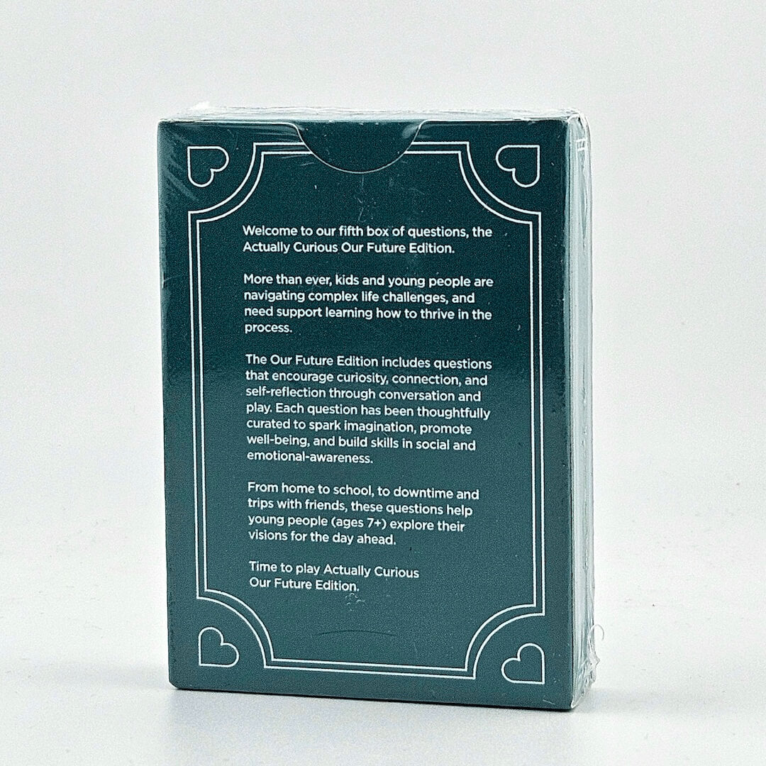 Packaging of 'Actually Curious' product with text on a white background