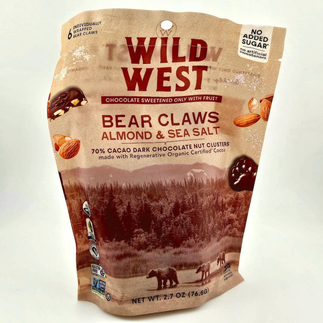 Packaging of Wild West Bear Claws Almond & Sea Salt on a white background