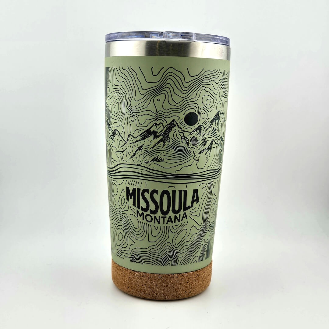Tumbler with 'Missoula Montana' design on a white background