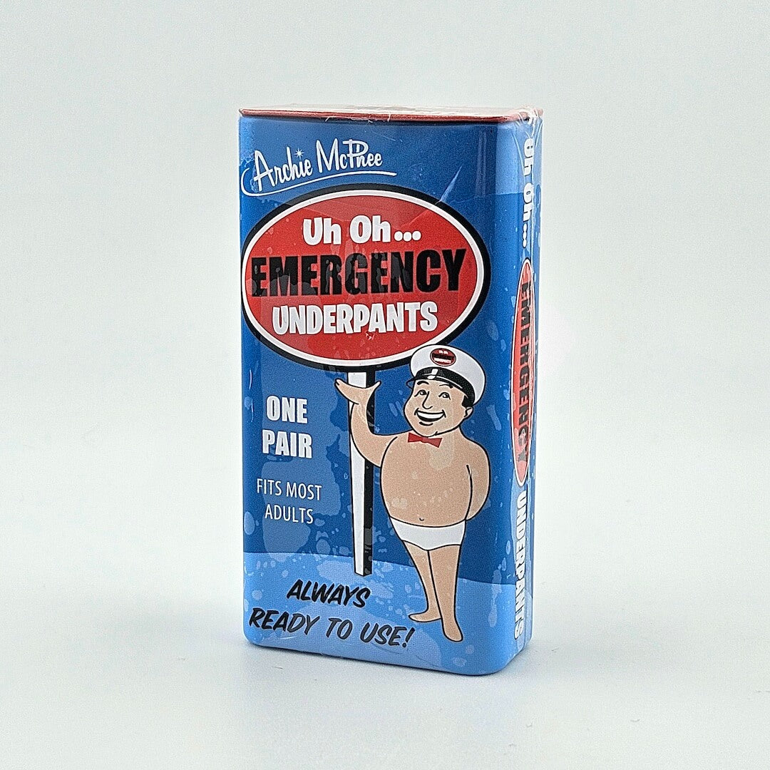 Box of Archie McPhee Emergency Underpants on a white background