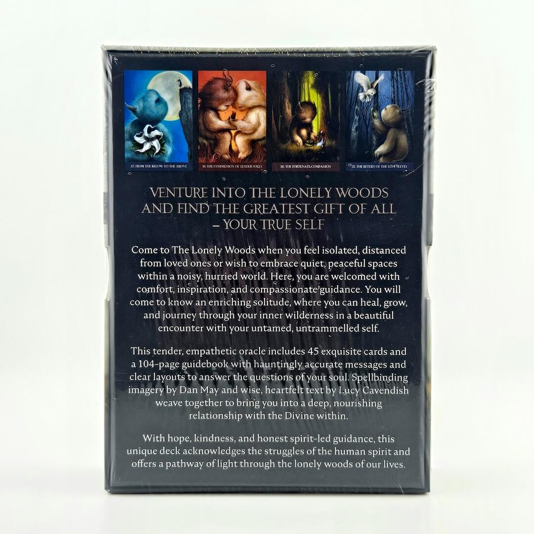 Card deck packaging with artwork and text on a white background