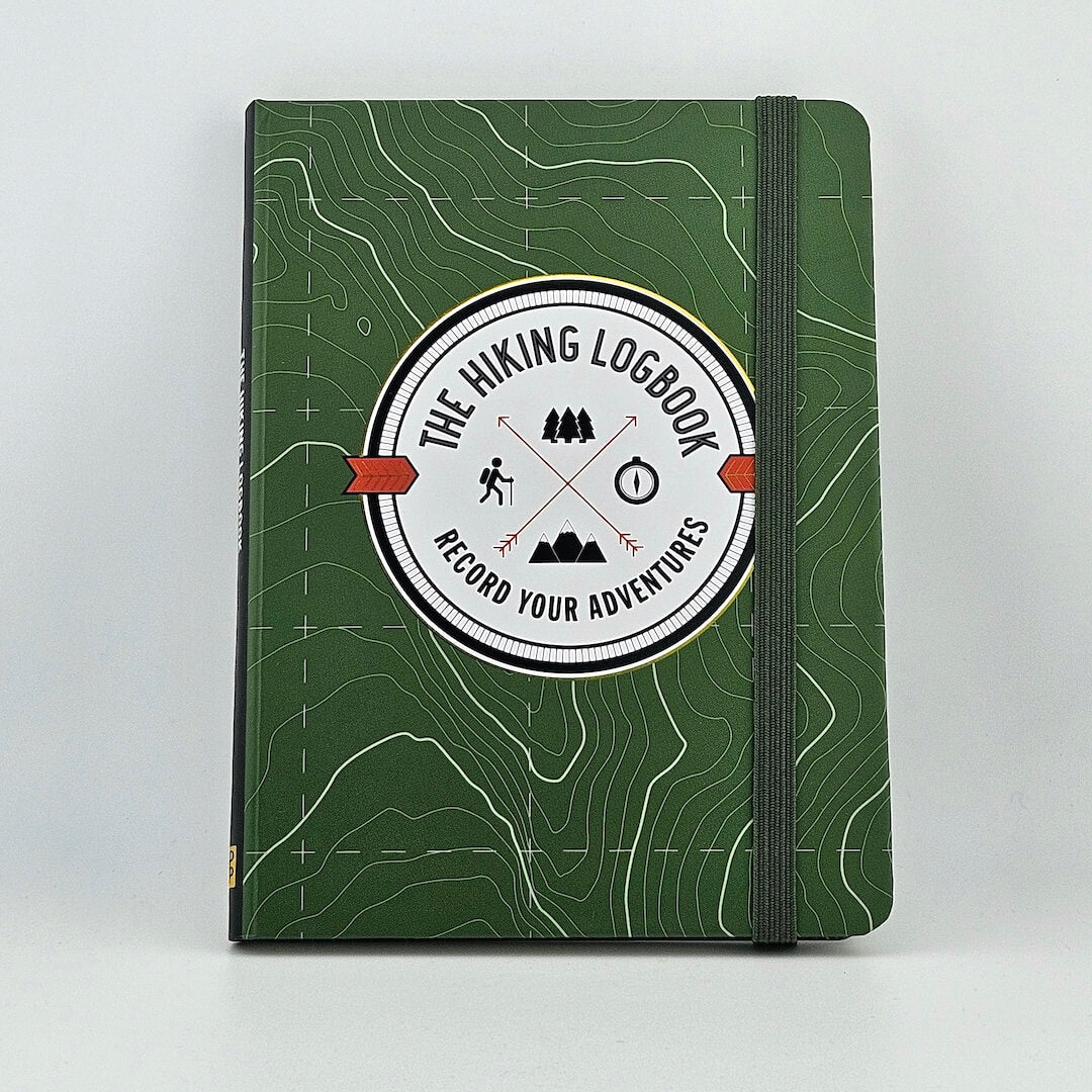 Green topography map cover of notebook against white background.