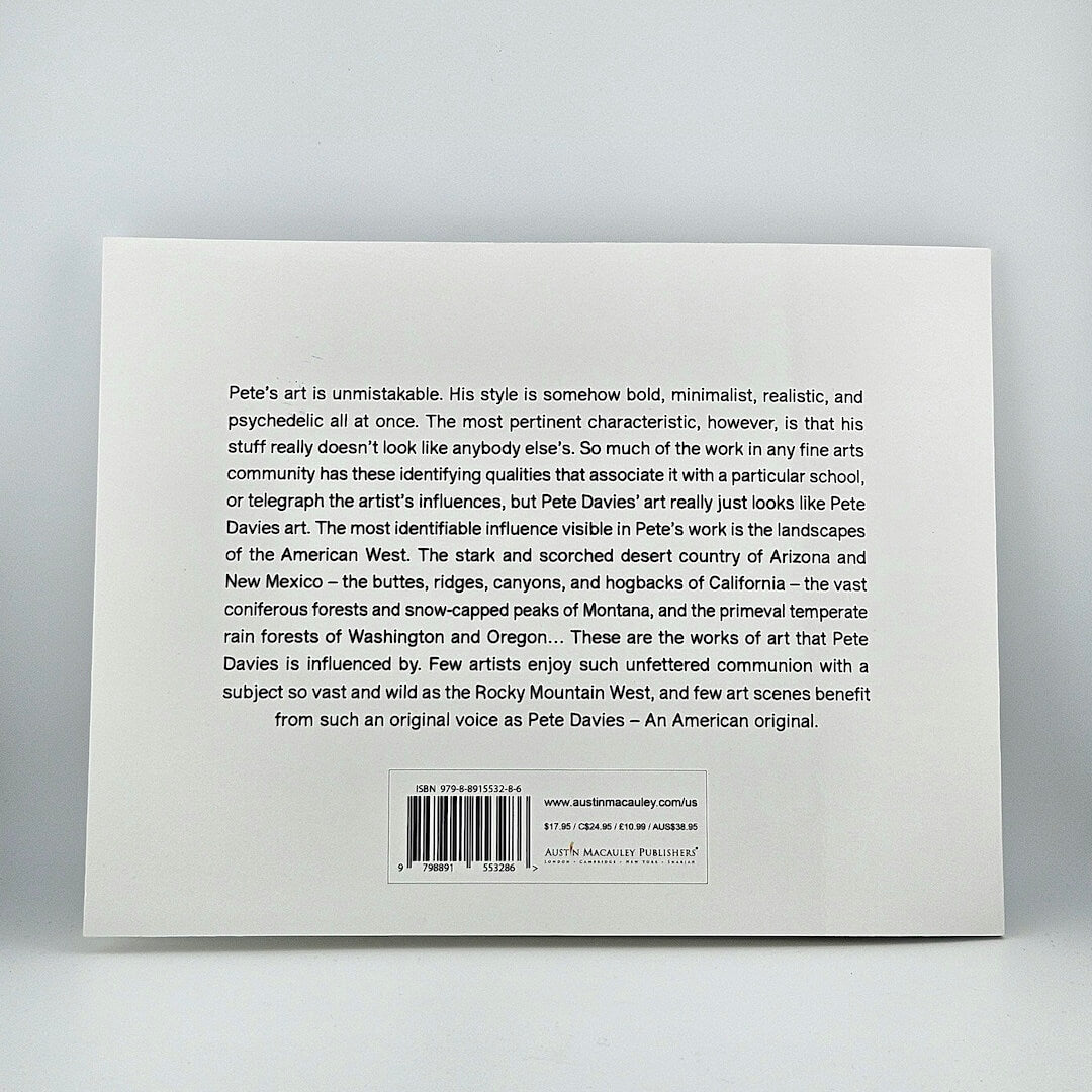 White book with text summary against white background.