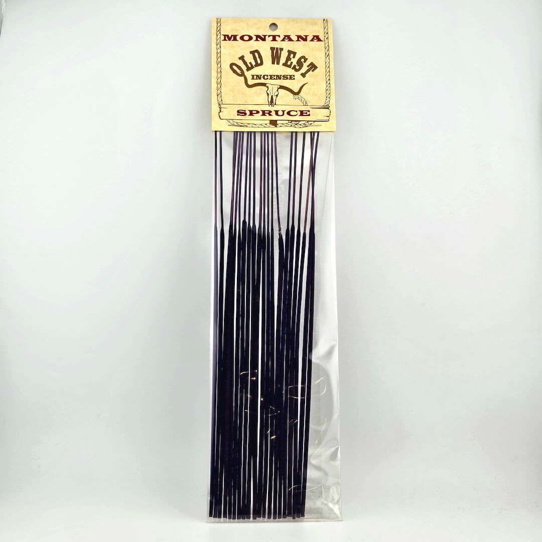 Pack of Montana Old West Incense Spruce sticks on a white background