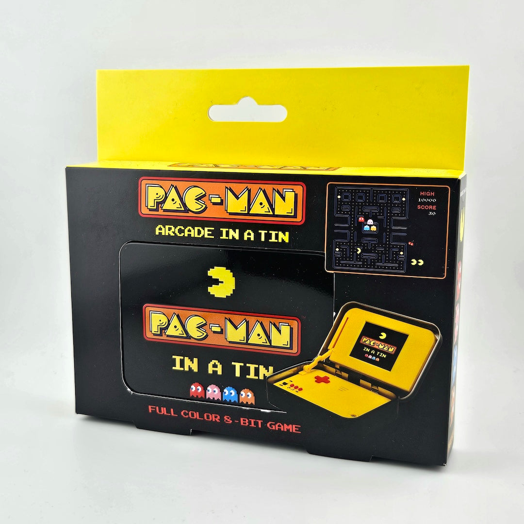 Pac-Man arcade game in a tin packaging on a white background