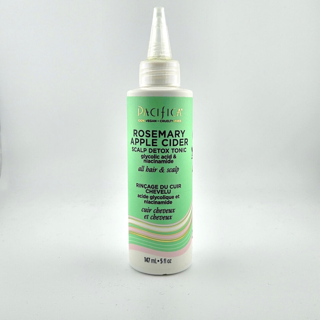 Bottle of Pacifica Rosemary Apple Cider Scalp Detox Tonic on a white background