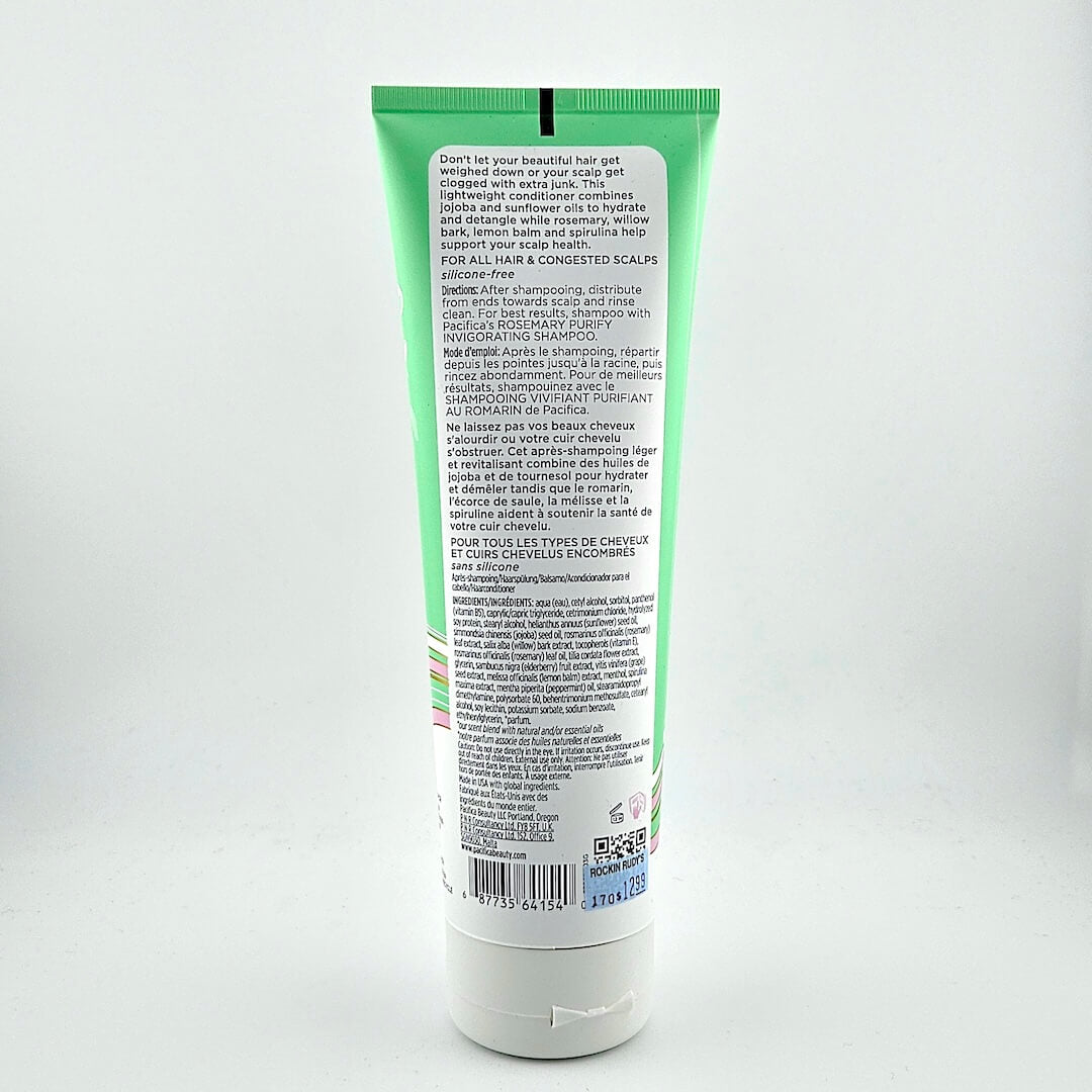 Back of a green and white shampoo bottle with text on a white background