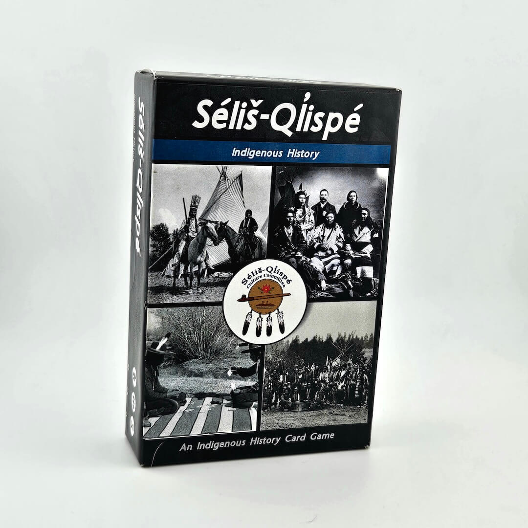 Sélis-Qlíspé Indigenous History card game box on a white background