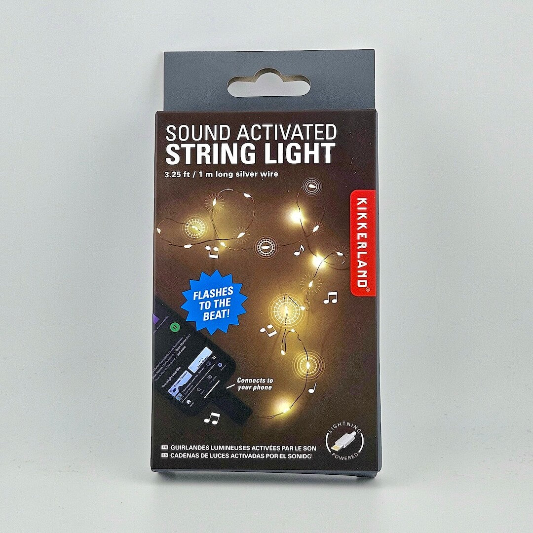 Kikkerland sound-activated string light packaging on a white background
