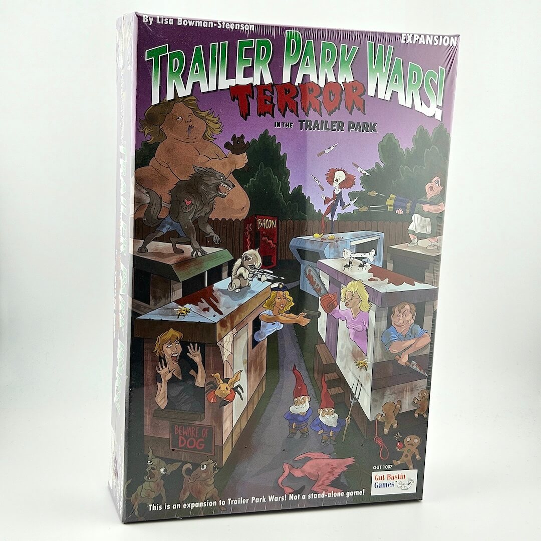 Board game expansion pack titled 'Trailer Park Wars! Terror in the Trailer Park' on a white background