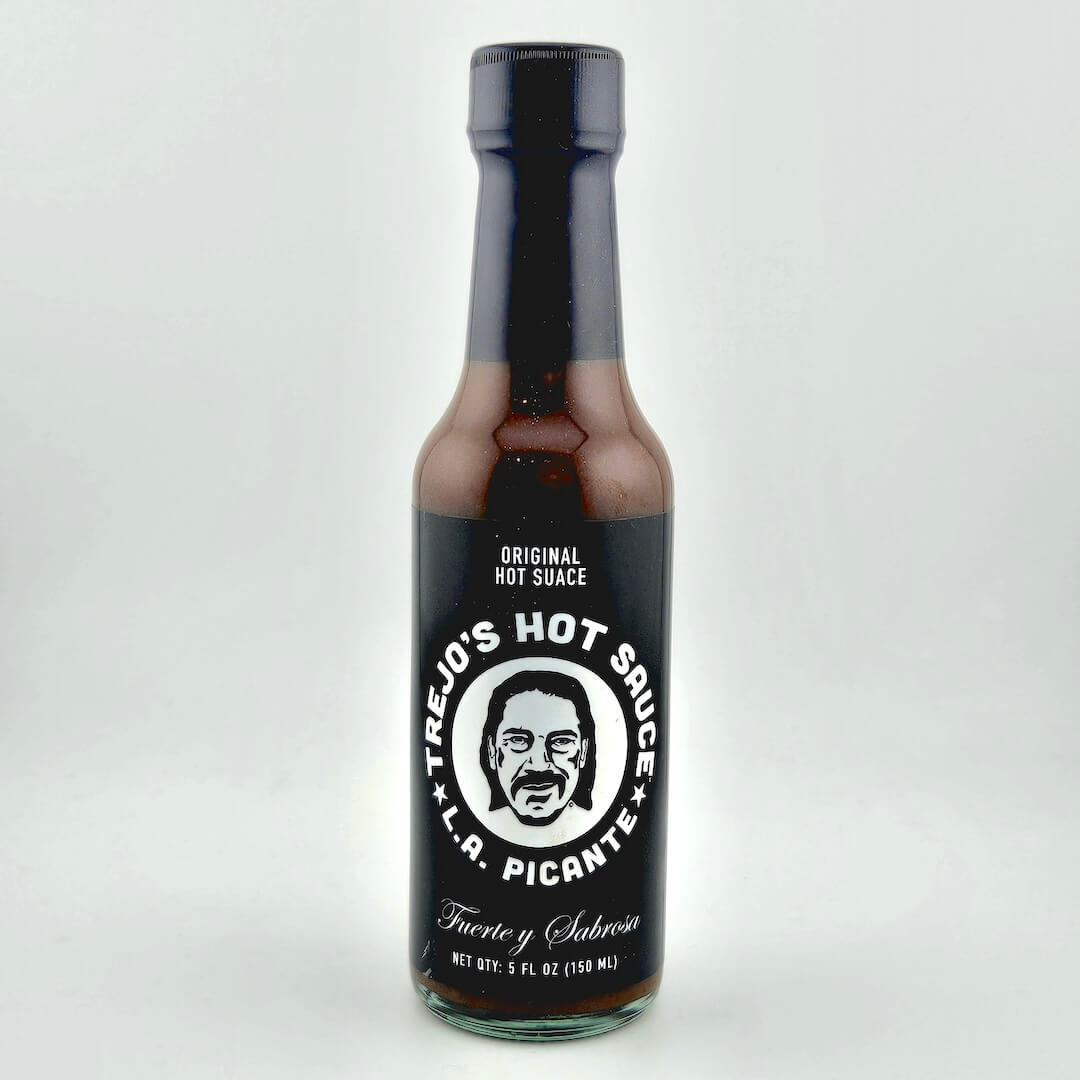 Bottle of Trejo's Hot Sauce on a white background