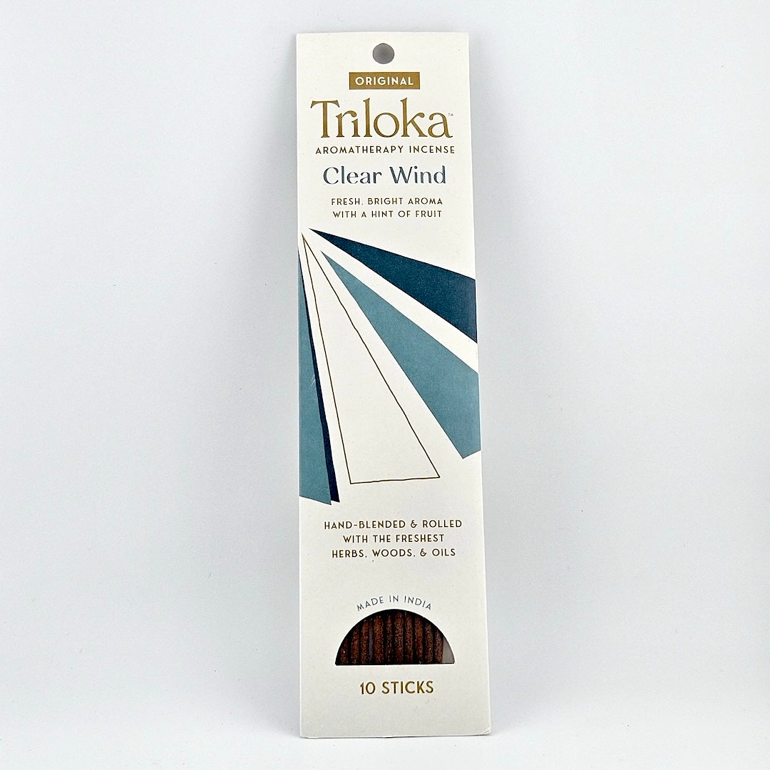 White rectangular package for 10 incense sticks, three sun rays in center framed by product information.