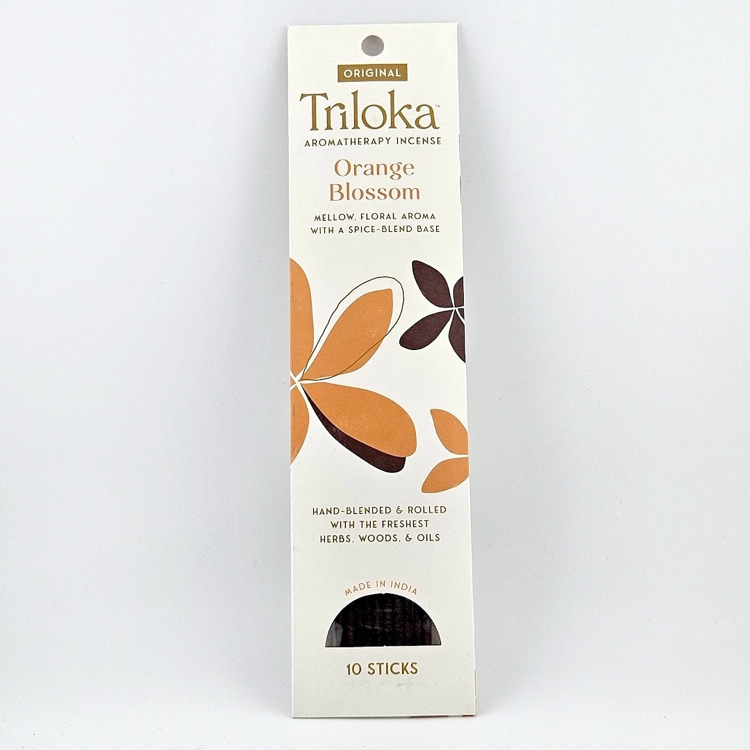 White rectangular package for 10 incense sticks, geometric graphics in center framed by product information.