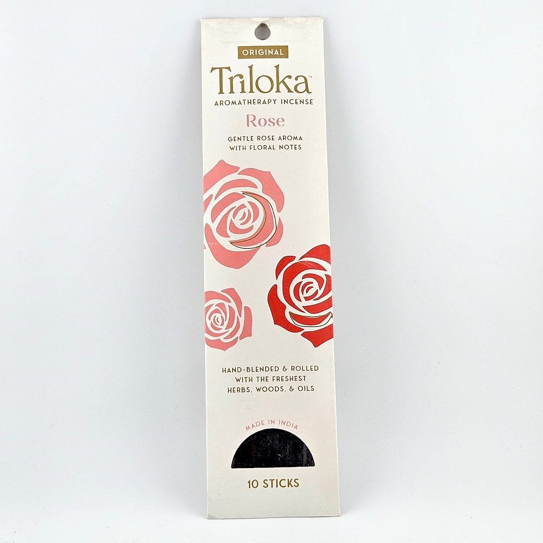 White rectangular package for 10 incense sticks, geometric graphics in center framed by product information.