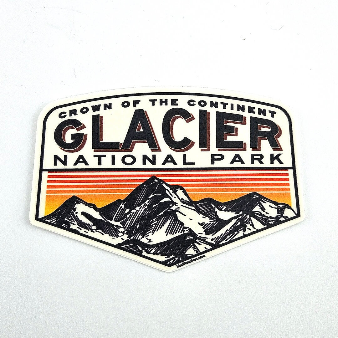 Sticker of Glacier National Park with mountain design on a white background