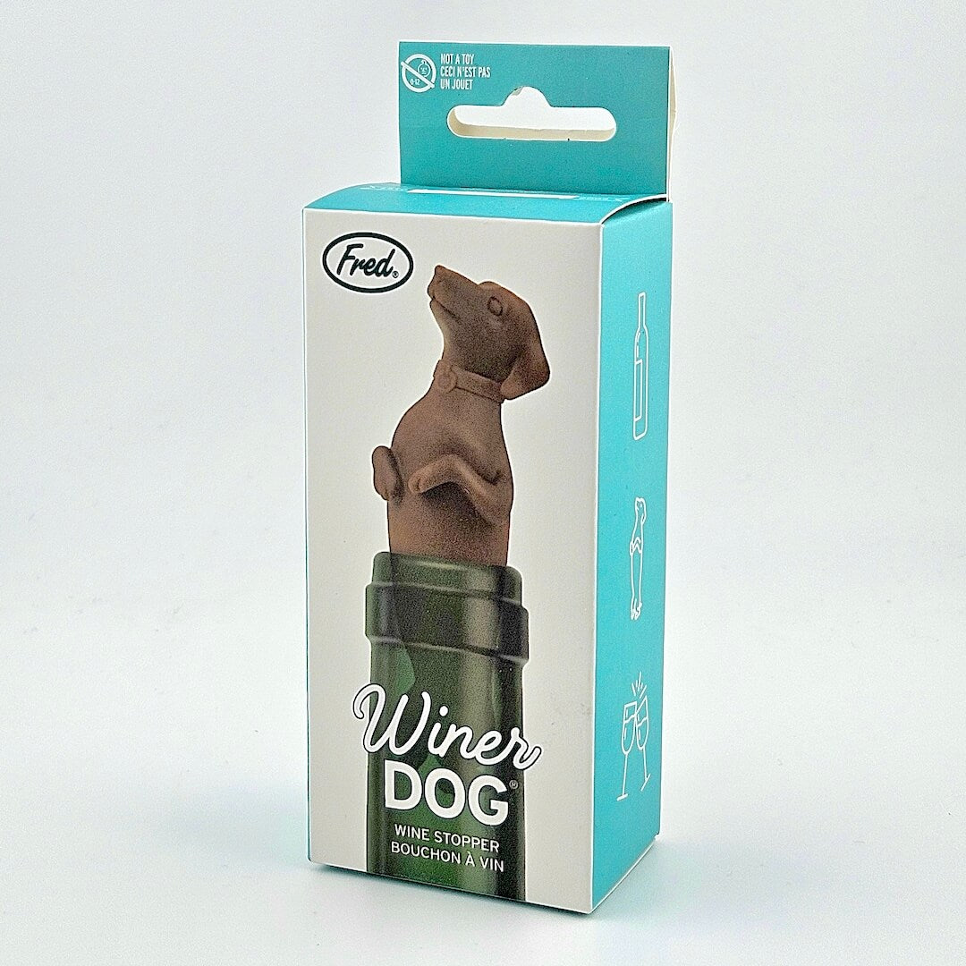 Winer Dog wine stopper packaging with Fred logo on a white background