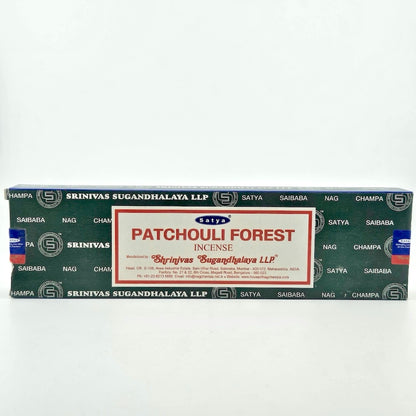 Green box with white printed company name with white label with red border & printed product details.