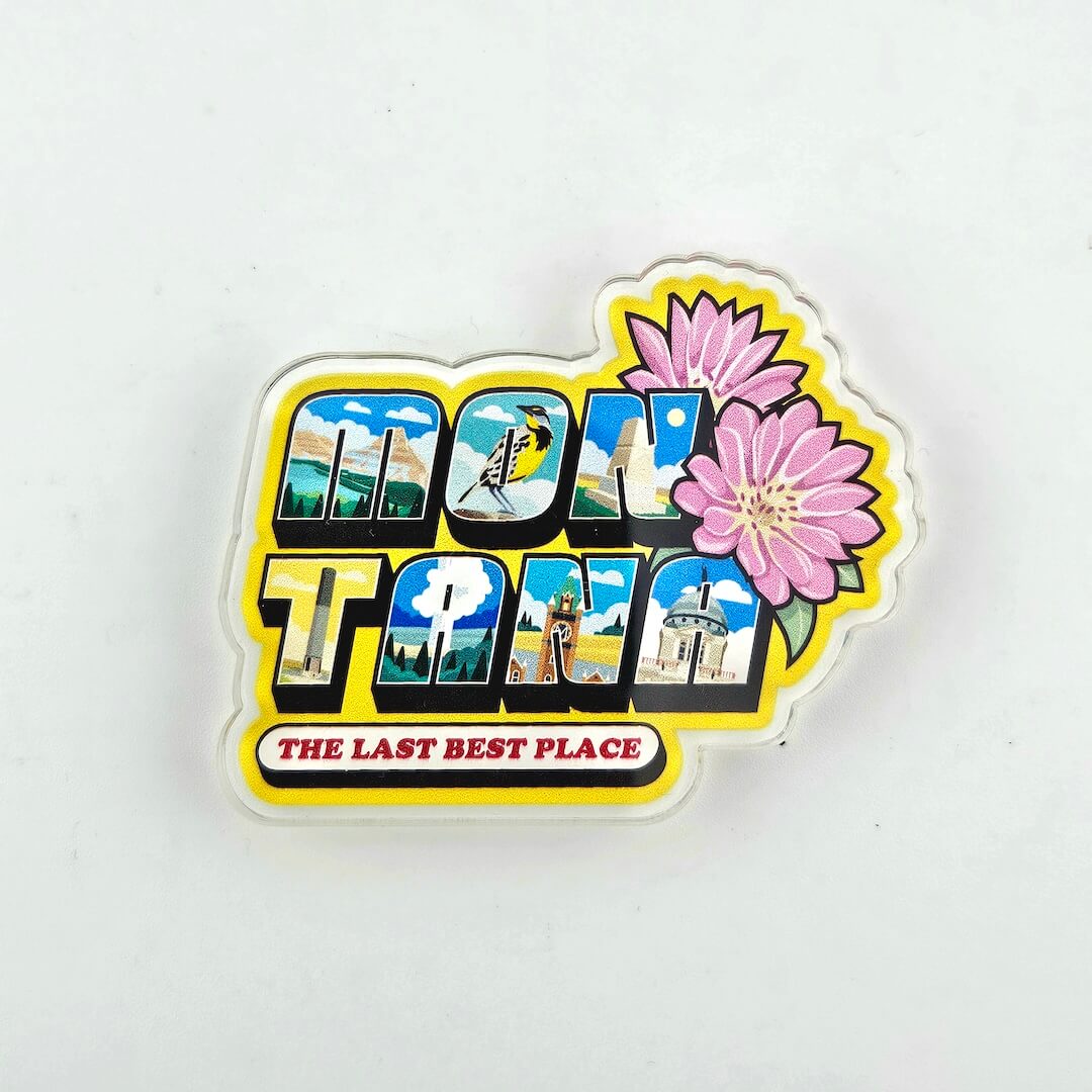 Sticker with 'Hawaii' text and scenic illustrations on a white background