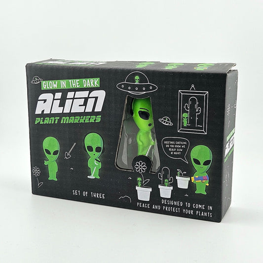 Packaging for alien plant markers against white background.