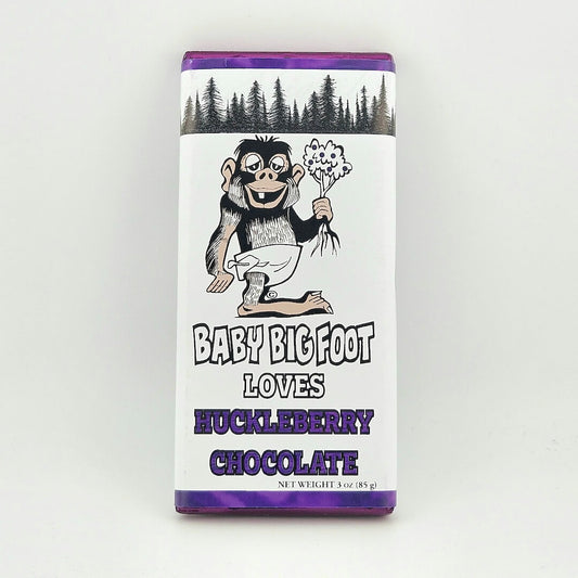 Chocolate bar packaging with a cartoon Bigfoot character on a white background