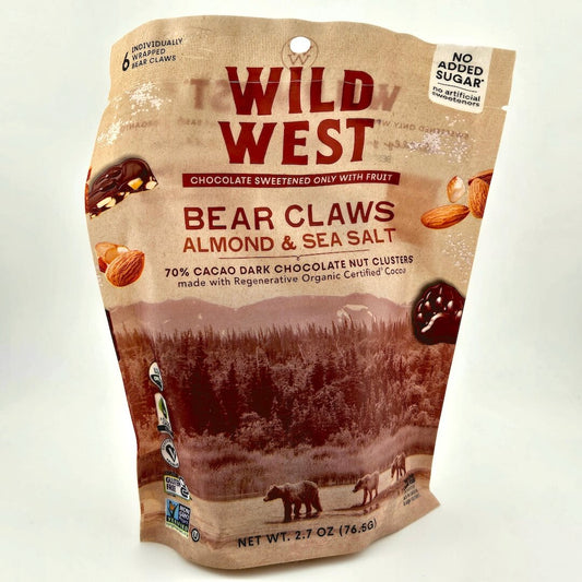 Packaging of Wild West Bear Claws Almond & Sea Salt on a white background