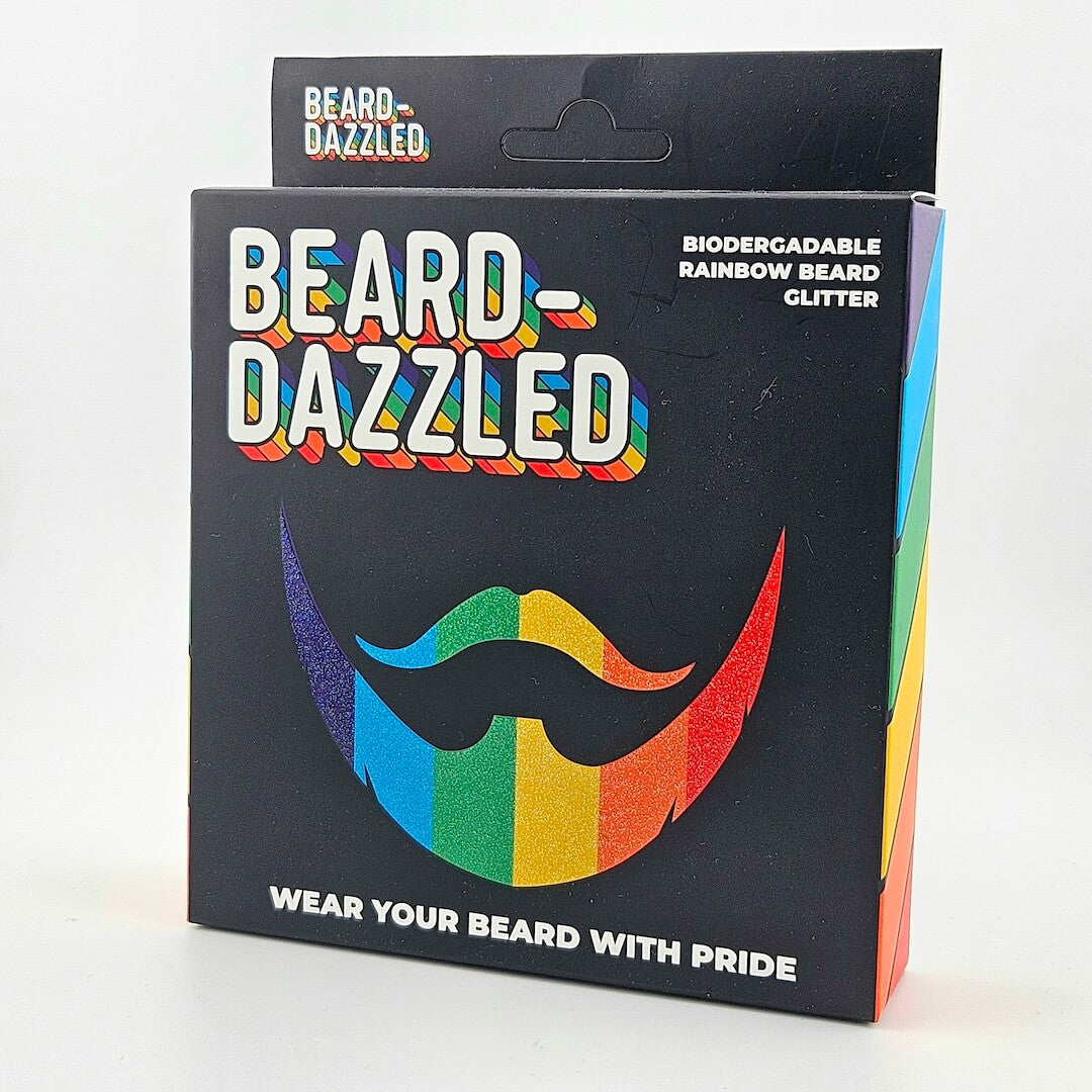 Beard Dazzled packaging with rainbow colors on a white background