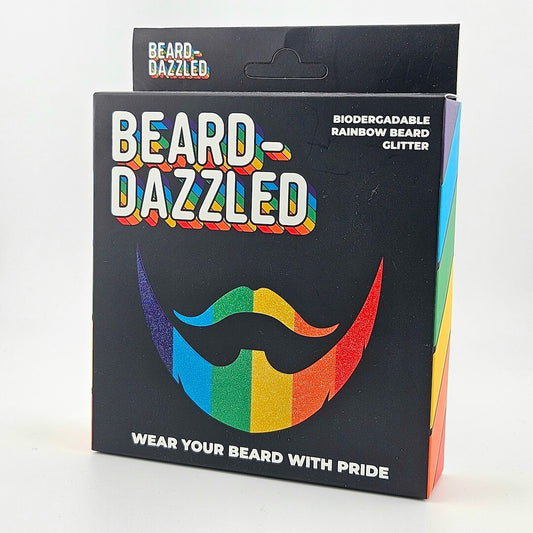 Beard Dazzled packaging with rainbow colors on a white background
