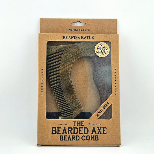 Bearded Axe beard comb in a cardboard packaging with 'Beard & Bates' branding.