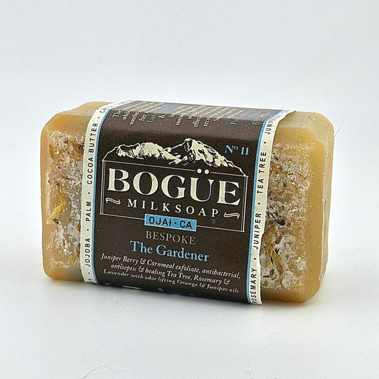 Bar of Bogue Milksoap with a mountain design on a white background