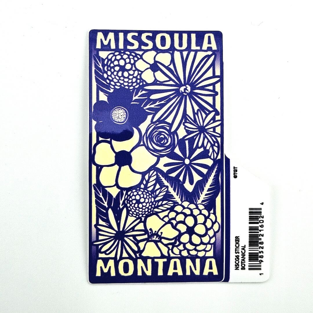 Decorative sticker with floral design and 'Missoula Montana' text on a white background