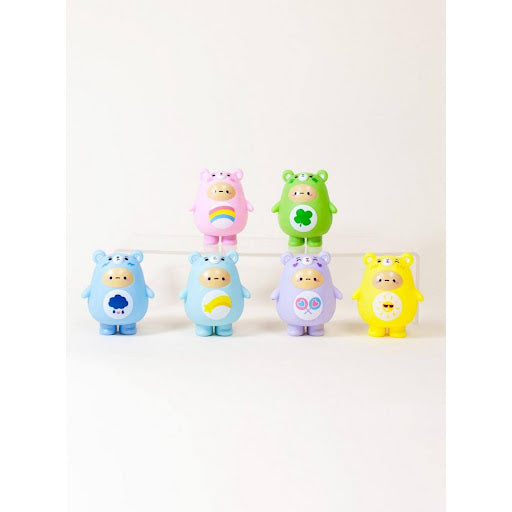 Picture of 6 toy figures showing color options that could be found in the blind box, on white background.