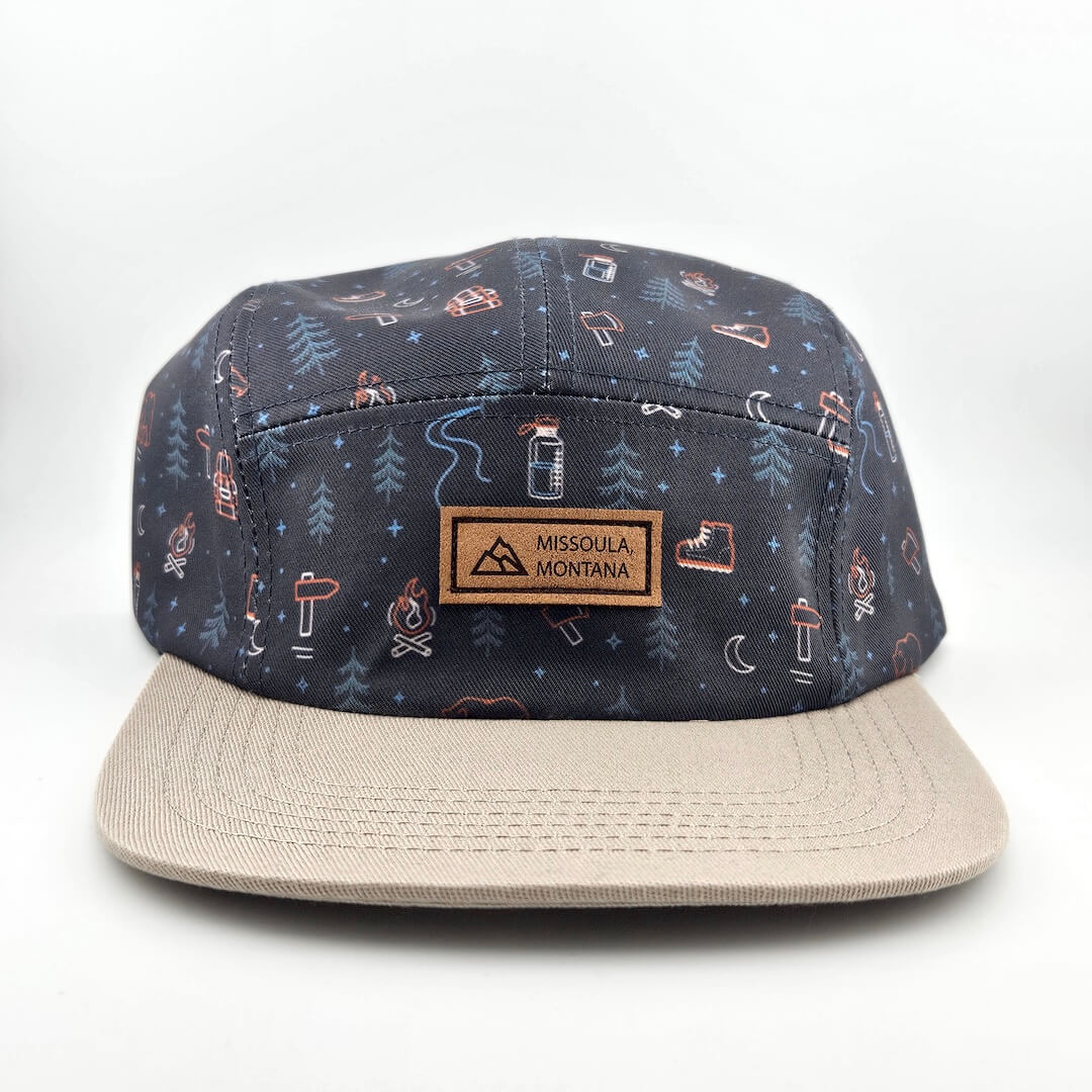 Cap with a pattern and 'Missoula Montana' logo on a white background