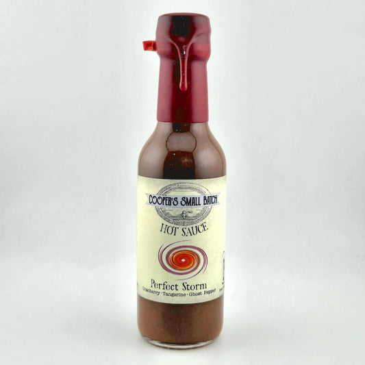 Bottle of hot sauce with a red cap on a white background