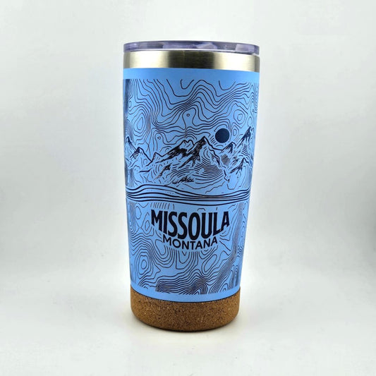 Tumbler with 'Missoula Montana' design on a light gray background