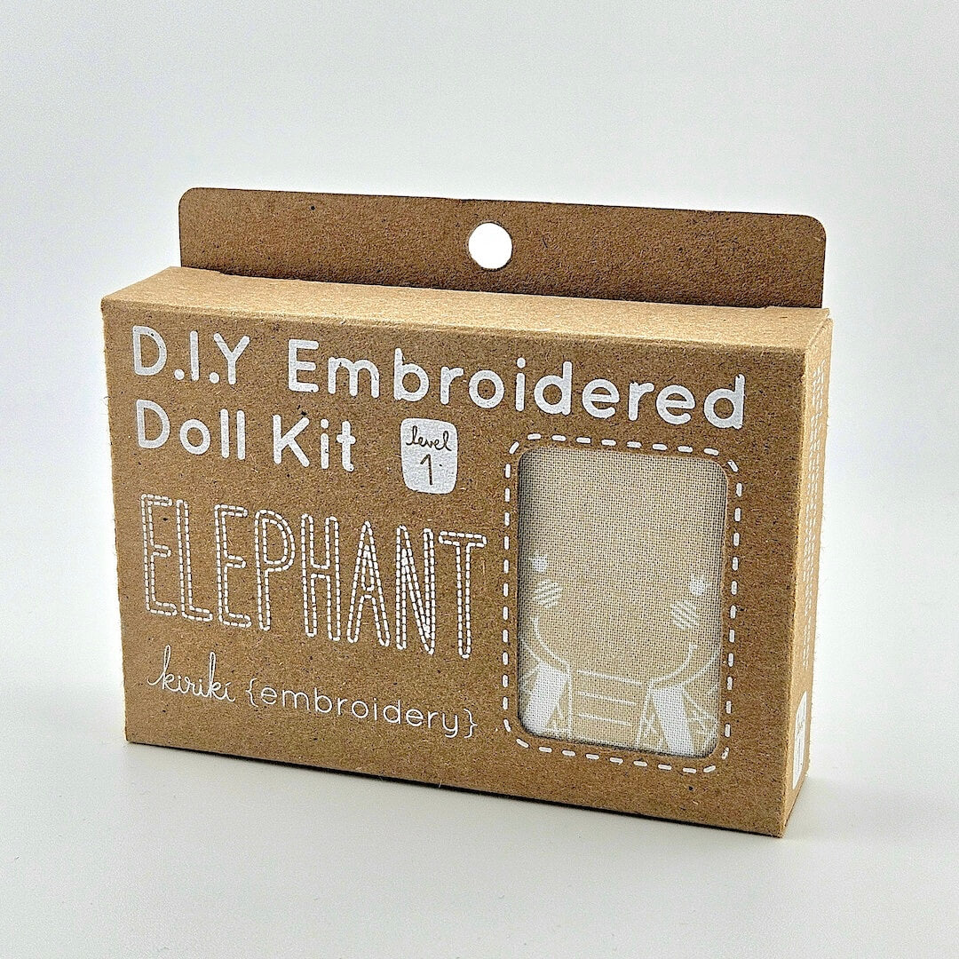 D.I.Y Embroidered Doll Kit packaging with an elephant design on a white background