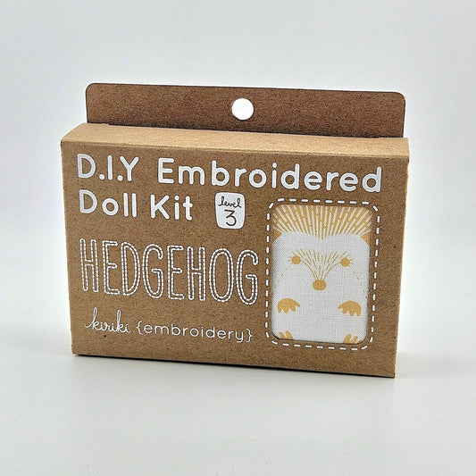 D.I.Y Embroidered Doll Kit packaging with hedgehog design on a white background