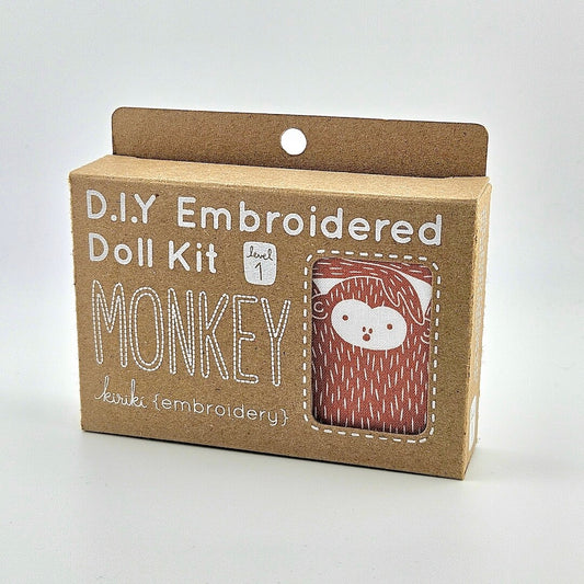 D.I.Y Embroidered Doll Kit packaging with monkey design on a white background