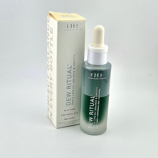 F.H.F. skincare bottle with dropper and packaging on a light gray background