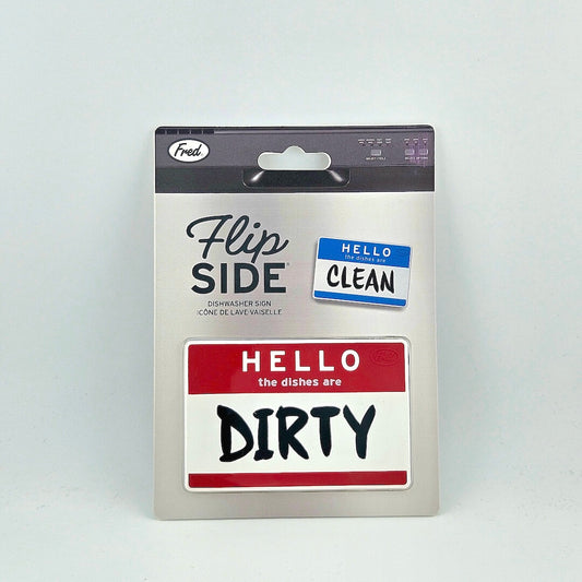 Packaging of a dishwashing aid with 'Hello' and 'Dirty' labels on a white background