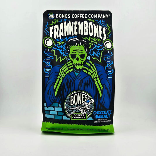 Bones Coffee Company Frankenbone coffee package on a white background