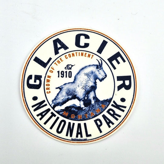 Glacier National Park logo with a mountain goat illustration on a white background