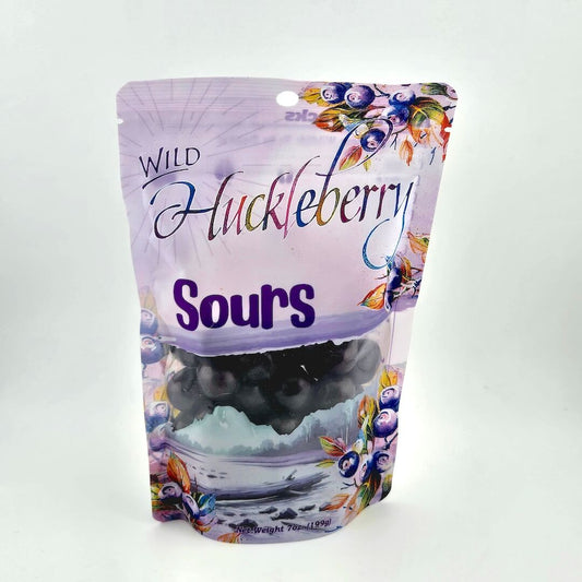 Packaged Wild Huckleberry Sours on a white background