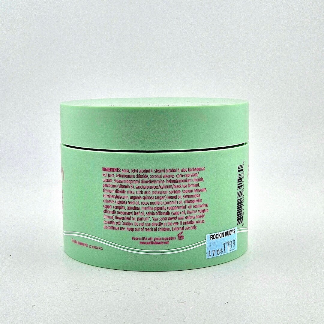 Green jar with text on a white background