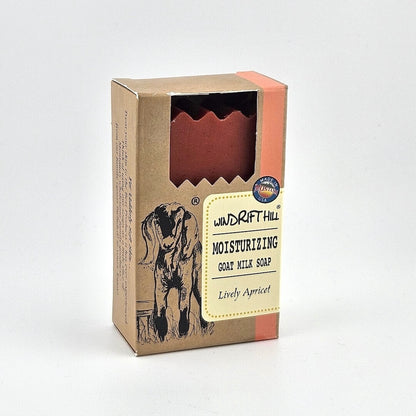 Box of Windrift Hill moisturizing goat milk soap on a gray background