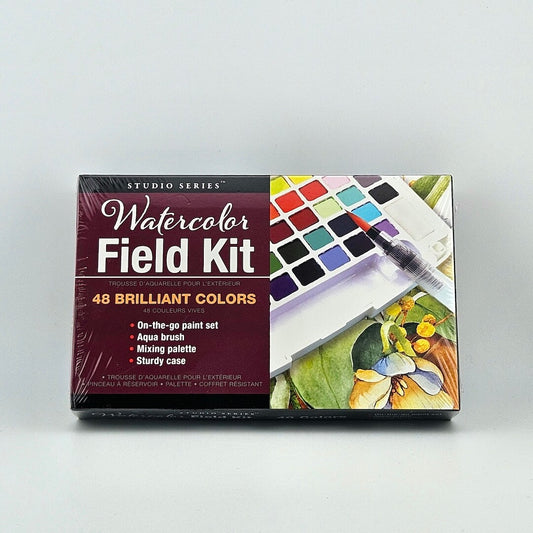 Watercolor field kit packaging against white background.
