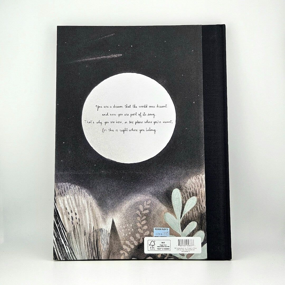 Backside of hardcover book with synopsis. 