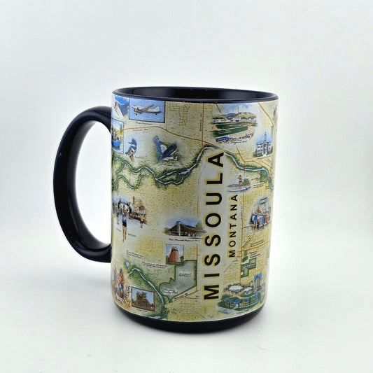 Mug with a map design of Missoula, Montana on a white background