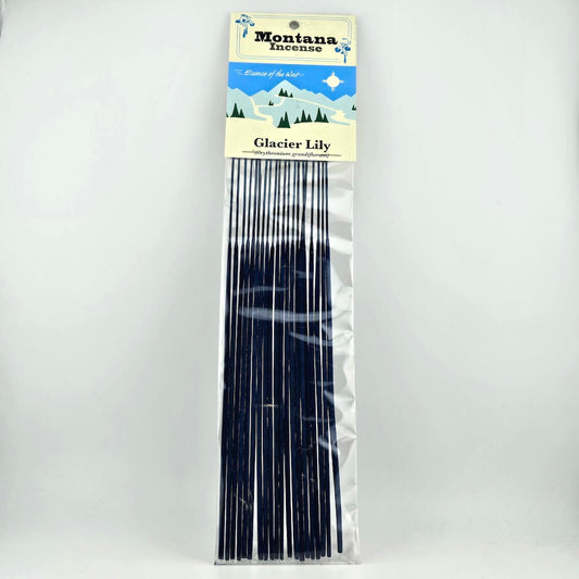Pack of Montana Incense Glacier Lily sticks in clear packaging on a white background