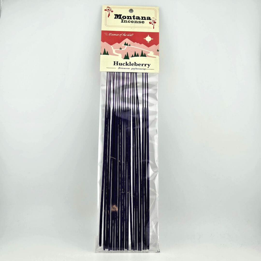 Pack of Montana Incense Huckleberry sticks on a white background